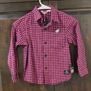 Munster kids flanno Pink and Black Plaid button down Shirt size 6